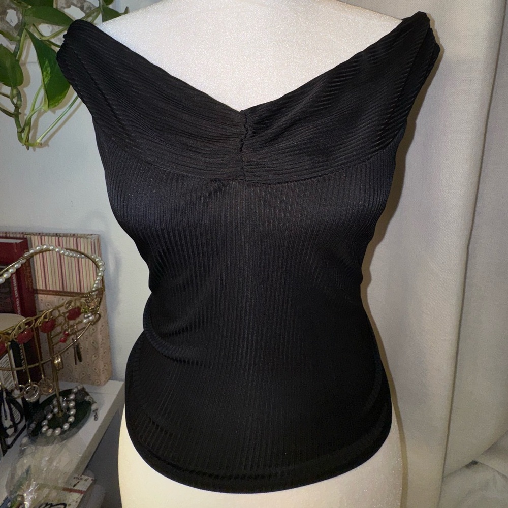 Black ribbed off shoulder top
